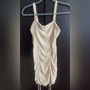 Cream Ruched Strap Dress